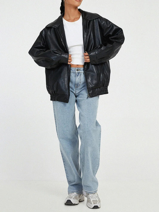 Marcelline | Women’s Oversized Leather Bomber Jacket