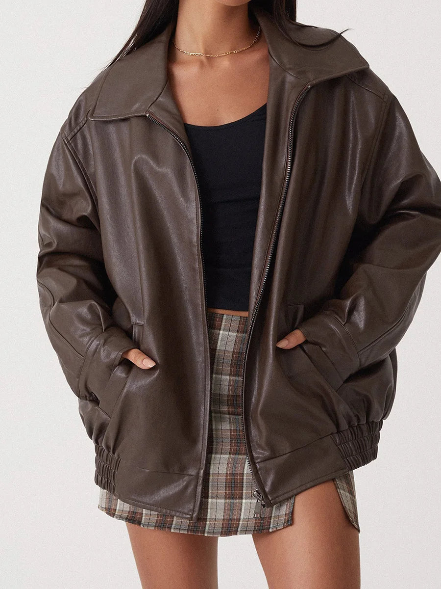 Marcelline | Women’s Oversized Leather Bomber Jacket