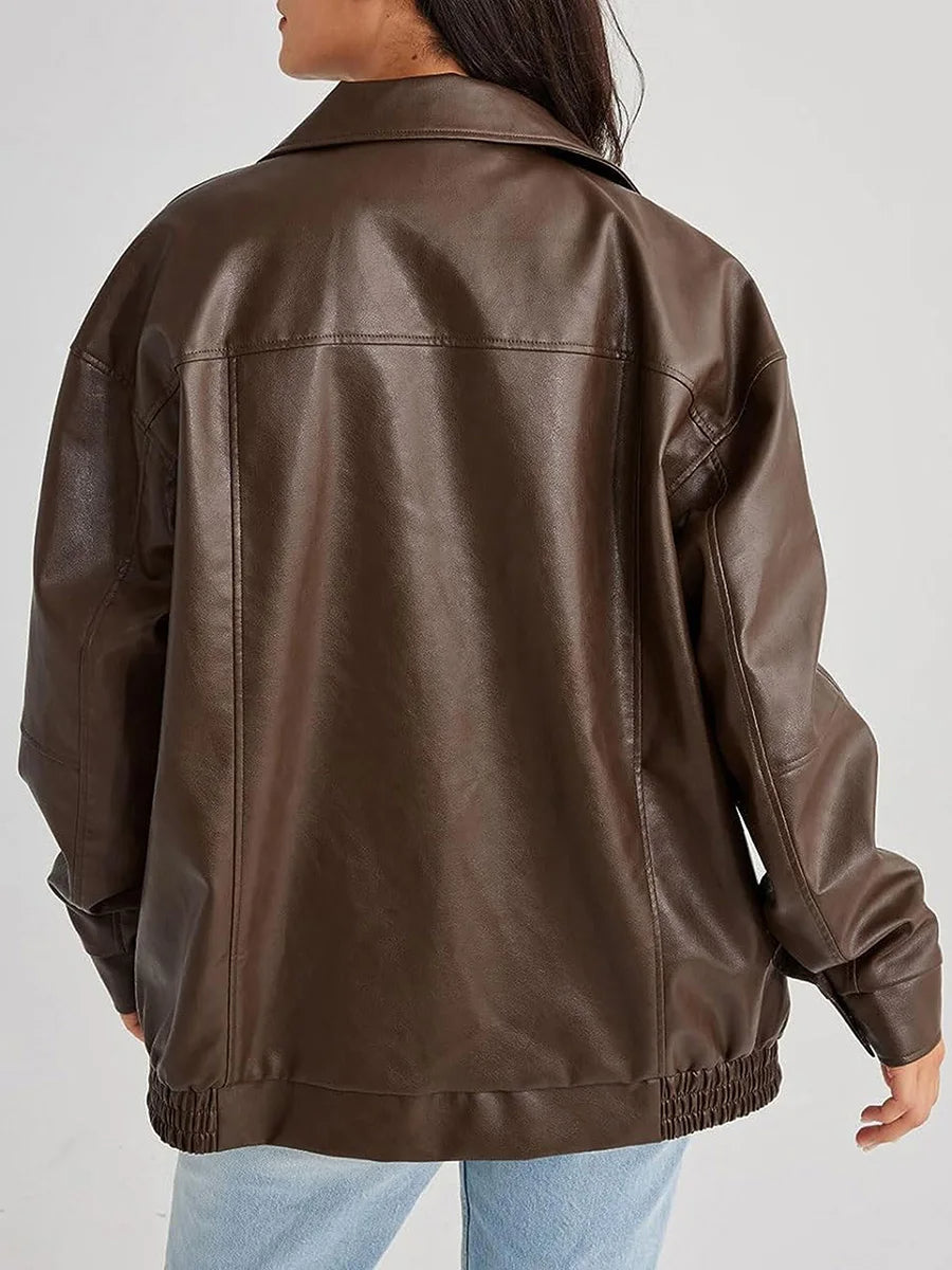 Marcelline | Women’s Oversized Leather Bomber Jacket