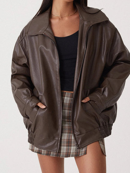 Marcelline | Women’s Oversized Leather Bomber Jacket